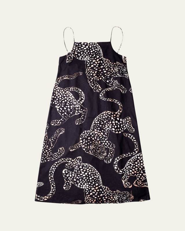 Jag-Print Square-Neckline Cotton Slip Night
